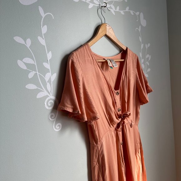 Mimi Chica Cut Out Tie Midi Dress Button Down Size M - Picture 3 of 5